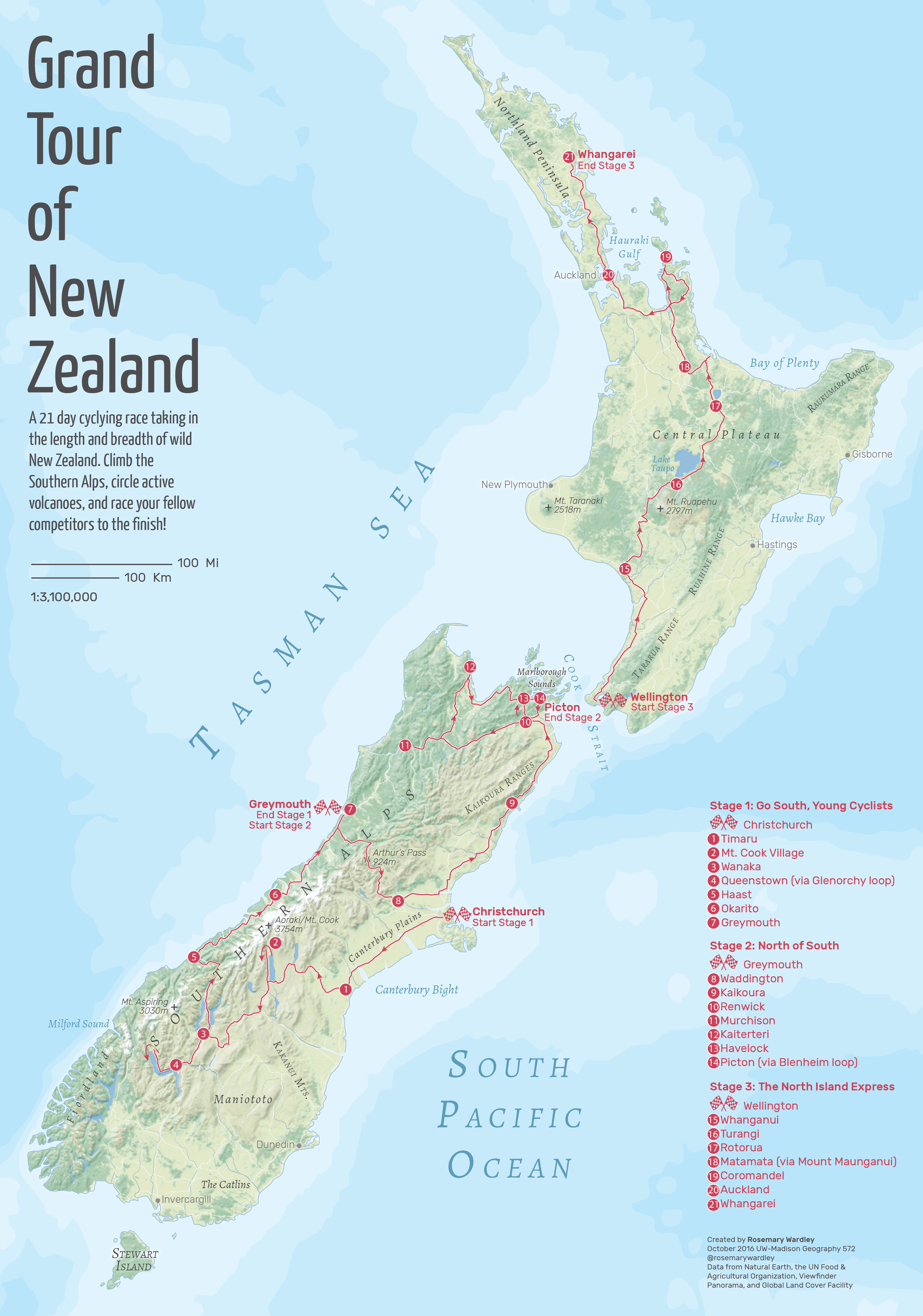 New Zealand terrain map